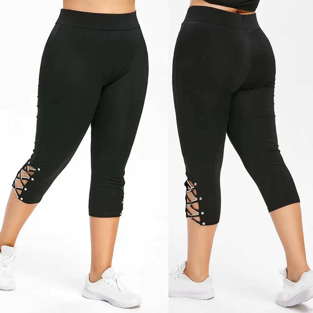 

Women High Waist Cropped Trousers Pants Elastic Bandage Leggings Plus Size