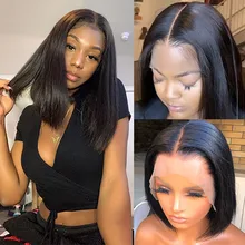 

Black Straight Hair BOB Wig 13x4 Transparent Lace Front 150% Density Brazilian Hair With Natural Hairline Doll Hair