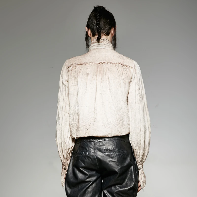 Men's Linen Shirt mens dress shirt with Vintage Stand-up Collar