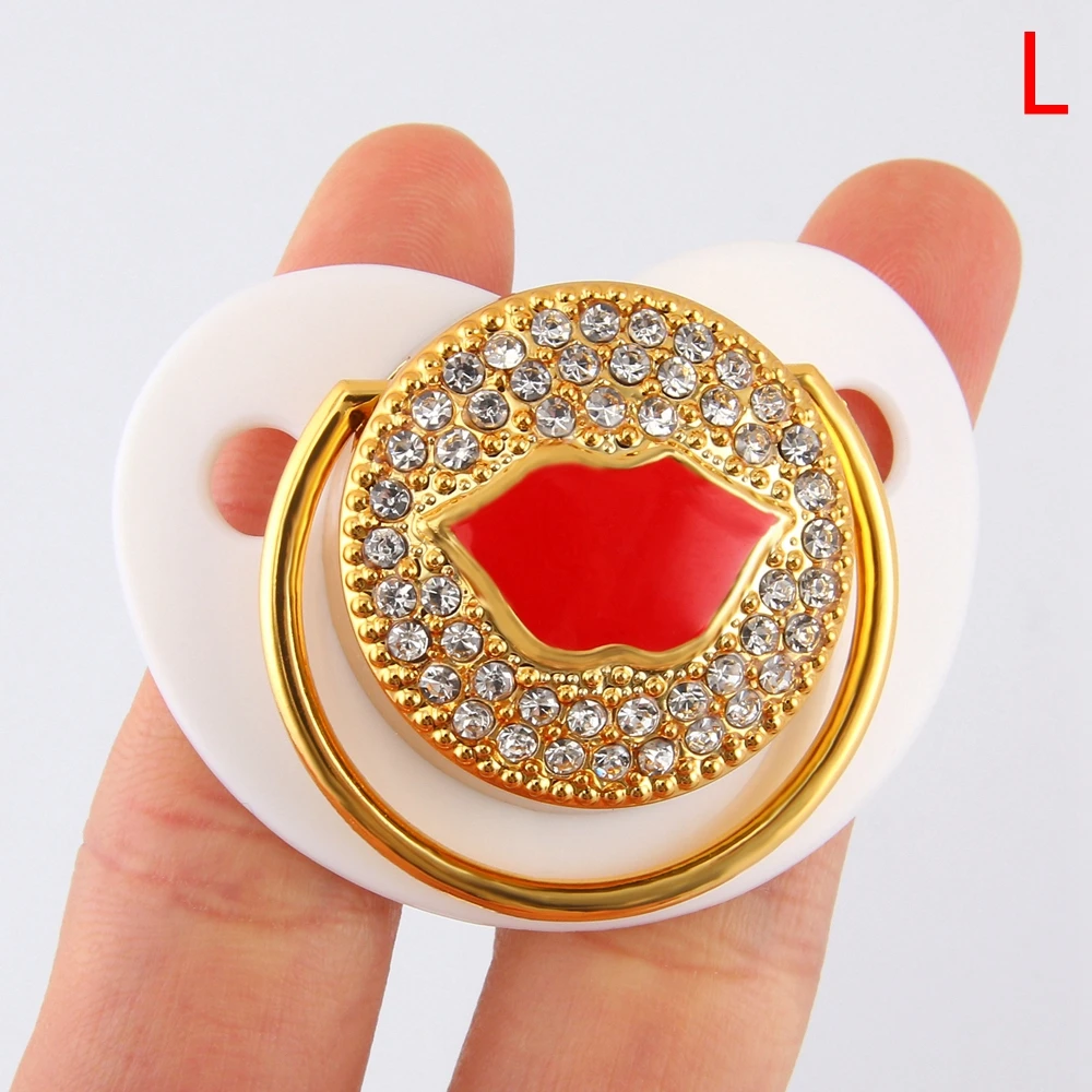 Lip 12-18 M White Baby Pacifier Luxury Initials Letter D Bling Pacifier Rhinestone Twinkling Pacifier Holder Clip BPA free Dummy - Цвет: Lip 12-18 M