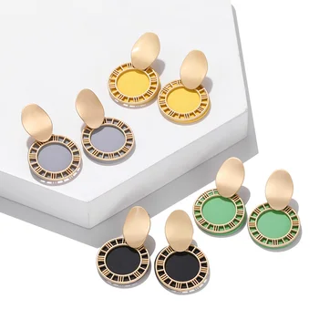 

Trendy Black Round Metal Earring for Women Gold Shiny Smooth Long Drop Earrings 2019 Fashion Statement Jewelry Pendientes Bijoux