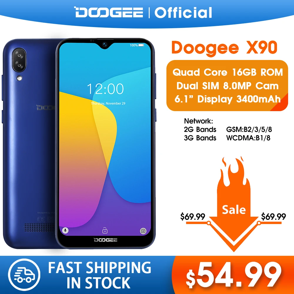 DOOGEE X90 Cellphone 6.1inch 19:9 Waterdrop LTPS Screen Smartphone Quad Core 16GB ROM 3400mAh Dual SIM 8MP+5MP WCDMA Android Go DOOGEE X90 Cellphone 6.1inch 19:9 Waterdrop LTPS Screen Smartphone Quad Core 16GB ROM 3400mAh Dual SIM 8MP+5MP WCDMA Android Go