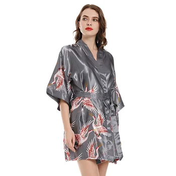 

Kimono Short Printed Thin Half Sleeve Loose Sexy V Neck Women Robe Nightwear Waist Tie Summer Dressing Gown Floral Wedding