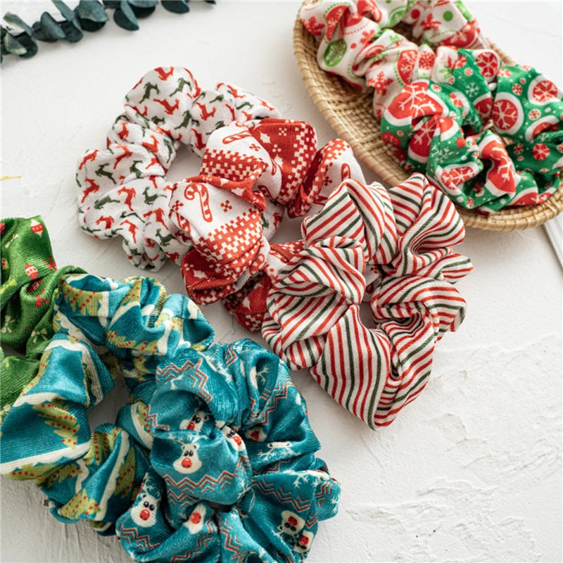 

2021 Fashion Christmas Scrunchie Elastic New Handmade HeadBands Hair Rope Ponytail Holder Headdress Hair Accessories