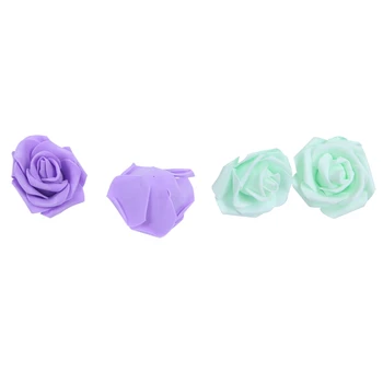 

200Pcs 6cm Foam Rose Heads Artificial Flower Heads Wedding Decoration(Mint Green&Light Purple)