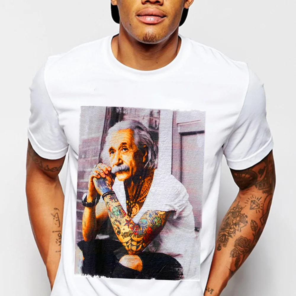 

Modal Printed T-shirt Cross-Border for Tattoo Einstein Creative Short Sleeved T-shirt European And American-Style Plus-sized Cas