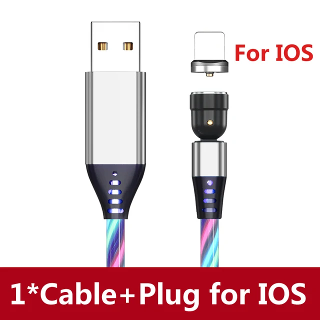 AUFU LED Flowing Light Charging Magnetic USB Cord Glow Type C Cable Magnetic Cable Micro Charger Cable for iPhone Huawei Samsung Colorful for iPhone