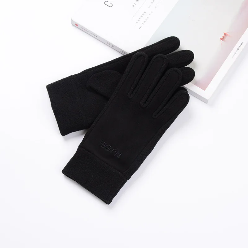 lady-black Новые флисовые Замшевые мужские перчатки, женские теплые ветрозащитные перчатки для отдыха и езды - Цвет: lady-black