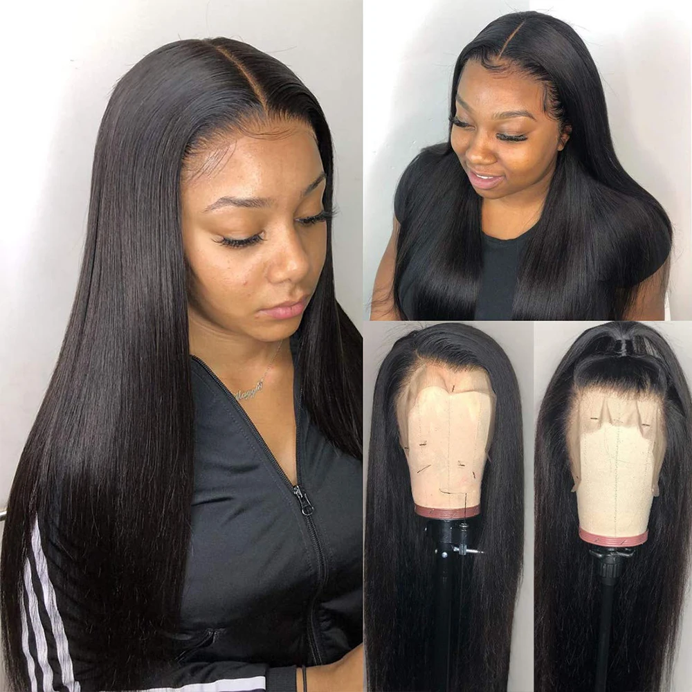 Amanda Peruvian Straight Wigs Lace Front Pre Plucked Hairline 150% 8-24" Remy Human Hair Wigs with Baby Hair Natural Color
