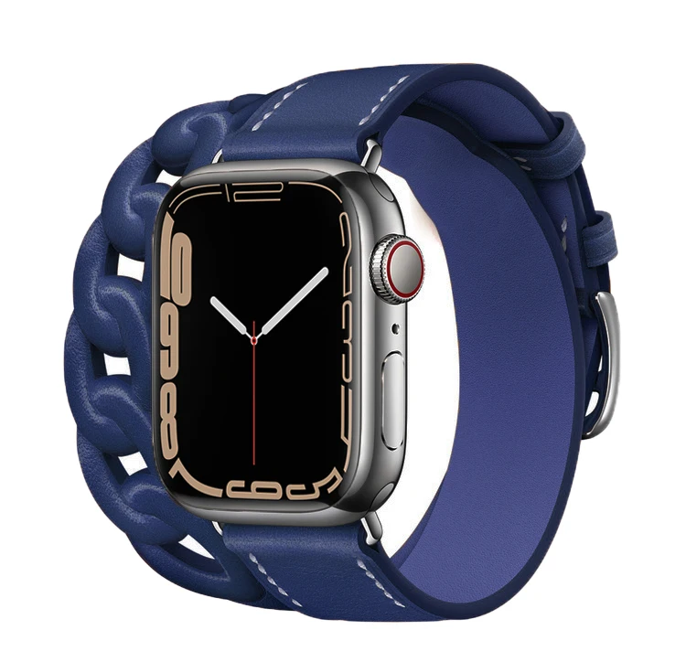 Leather Gourmette Double Tour Strap For Apple Watch Band 45mm/41mm Correa  42/38mm 44mm 40mm Bracelet Iwatch Series 7 6 5 4 3 Se - Watchbands -  AliExpress