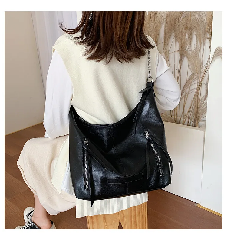 Tassle Women Handbag Female New Retro Fashion Tassel Brand Large Capacity Shoulder Bag Casual Solid Color Chain Crossbody Bag