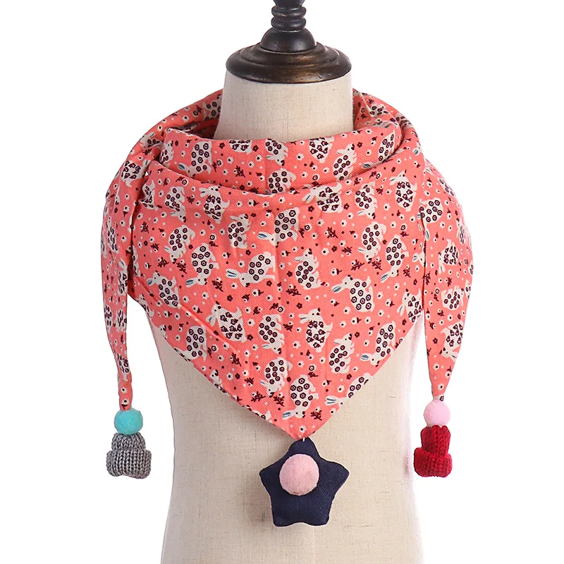 Осенне-зимний детский шарф, треугольные шарфы с бахромой для девочек, хлопковый шейный платок с воротником для мальчиков - Цвет: Dot Rabbit Pink