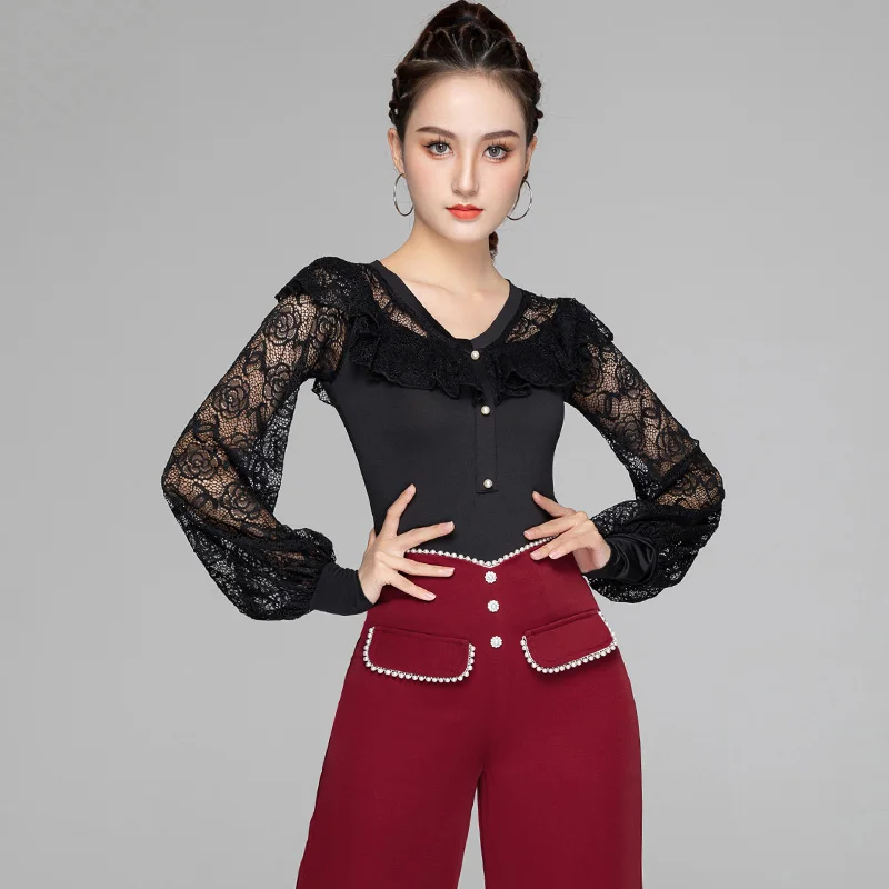 

Latin Dance Tops New Autumn Latin Dance Practice Clothing Lace Long Sleeve Shirt Rumba Tango Samba Salsa Dance Clothes DQL6125