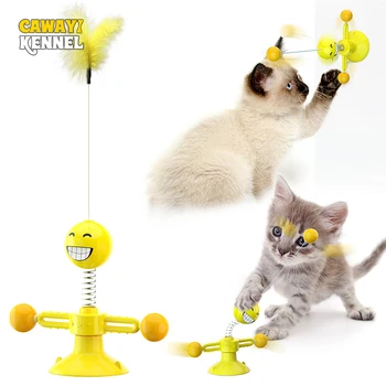 

Cawayi Kennel Smile Spring Cat Toys Feather Ball Strong Suction Rotate 360 Funny Pet Dog Kitten Interactive Training Toys D2101
