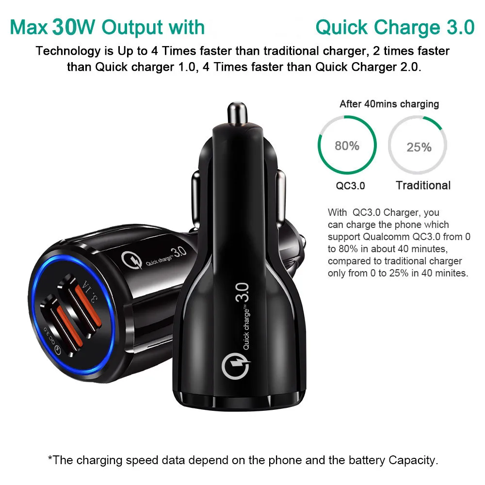 Быстрая зарядка QC 3,0 USB зарядное устройство с 3 портами, двойное автомобильное зарядное устройство А, быстрая зарядка для iPhone, samsung, huawei, Xiaomi