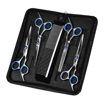 

7 inch Pet Grooming Scissors Set Straight Curved Dog Cat Cutting Thinning Shears Kit Tesoura Para Hair Thinning Shears
