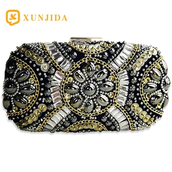 

XUNJIDA Women Vintage Evening Clutch Bag Designer Evening Handbag Handmade Beads Sequins Rhinestones Party Wedding Clutch Purse