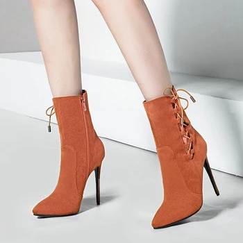

Women Fashion Autumn Winter Ankle Boots Kid Suede 12cm High Heels Pointed Toe Sexy Women Boots tobillera mujer BT1