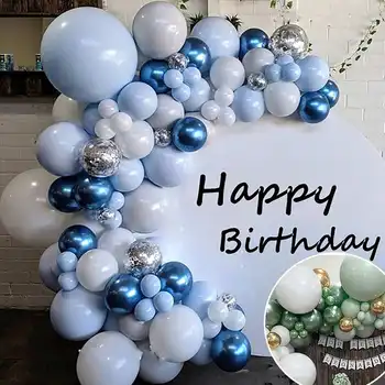 

100pcs Pastel Macaron Blue White Balloons Garland Arch Kit Metallic Blue Balloons Wedding Birthday Baby Shower Party Decoration