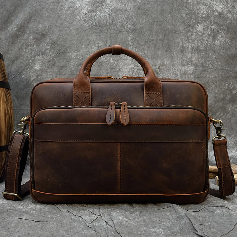 Mens Briefcase Genuine Leather Office Laptop Genuine Leather Bag Business Document Briefcase Handbag coffee