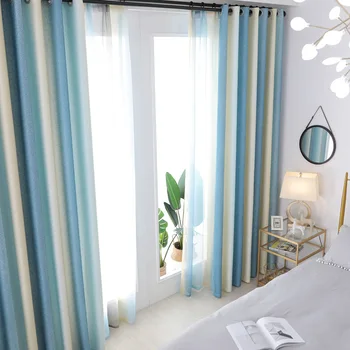 

Blue Striped Printed Blackout Curtains for Living Room Modern Window Blinds for Married Room Study Room Kids Cortinas Rideaux