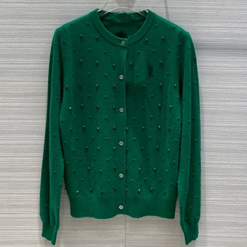 

Diamonds Cardigan Women Autumn Solid O-neck Knitted Sweater Cardigan Fashion Loose Women Outwear