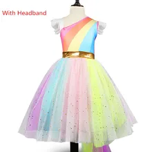 Платье с единорогом для девочек возрастом от 3 до 8 лет, новогодняя праздничная одежда Детские разноцветные Бальные платья принцессы до колена без крыльев