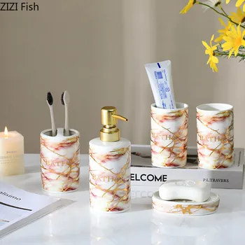 

5pcs/Set Ceramics Bath Accessories Kit Cups Toothbrush Holder Soap Dish Dispenser European Style Bathroom Suit