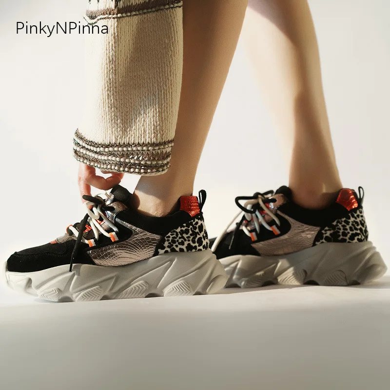 

2019 Sequin Leopord Pattern Genuine Leather Joint Platform Extra High Athletic Shoes Casual Shoes Women's Large Size WOMEN'S Sho