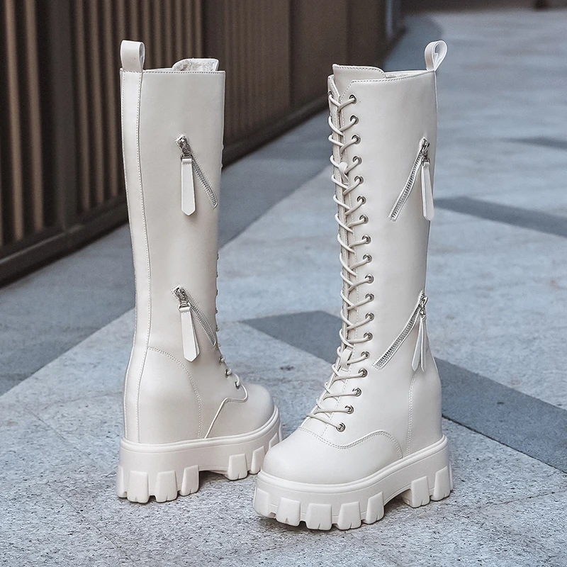 New Winter Women Knee High Boots Wedges High Heels 11CM