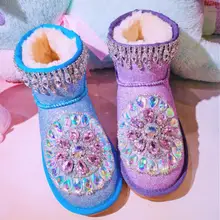 Женская обувь; женские ботинки; зимние ботинки; коллекция года; сезон осень-зима; новые милые зимние сапоги с кисточками и блестками; X100