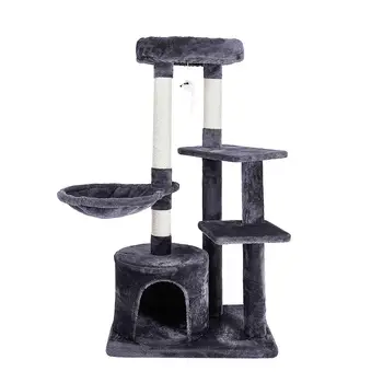 

Cat Tree Climbing Frame Scratching Board Post with Cradle Cats Tower Pet Toy Reinforced Columns Height 106cm C05