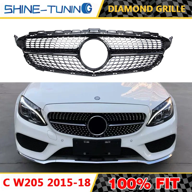Подходит для нового класса C W205 GTR/Алмазная решетка C180 C200 C250 C300 без эмблемы 2015 2018