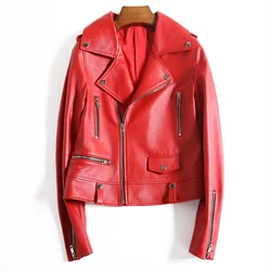 Genuine Leather Jacket Women Natural Real Sheepskin Ladies Coat New Autumn Winter Red Black Slim Soft Outwear Female Size 3XL