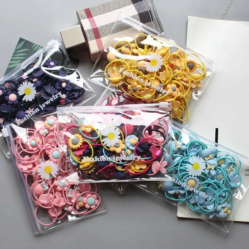 20Pcs High-quality Flower Pattern Elastic Nylon Hair Bands For Women Girls Colorful Rubber Band Kids Hair Accessories Headdress 50pcs cherry bow knot flower pattern hanging card 6 4x4cm foldable tag for hair accessories packaging jewelry retail price label