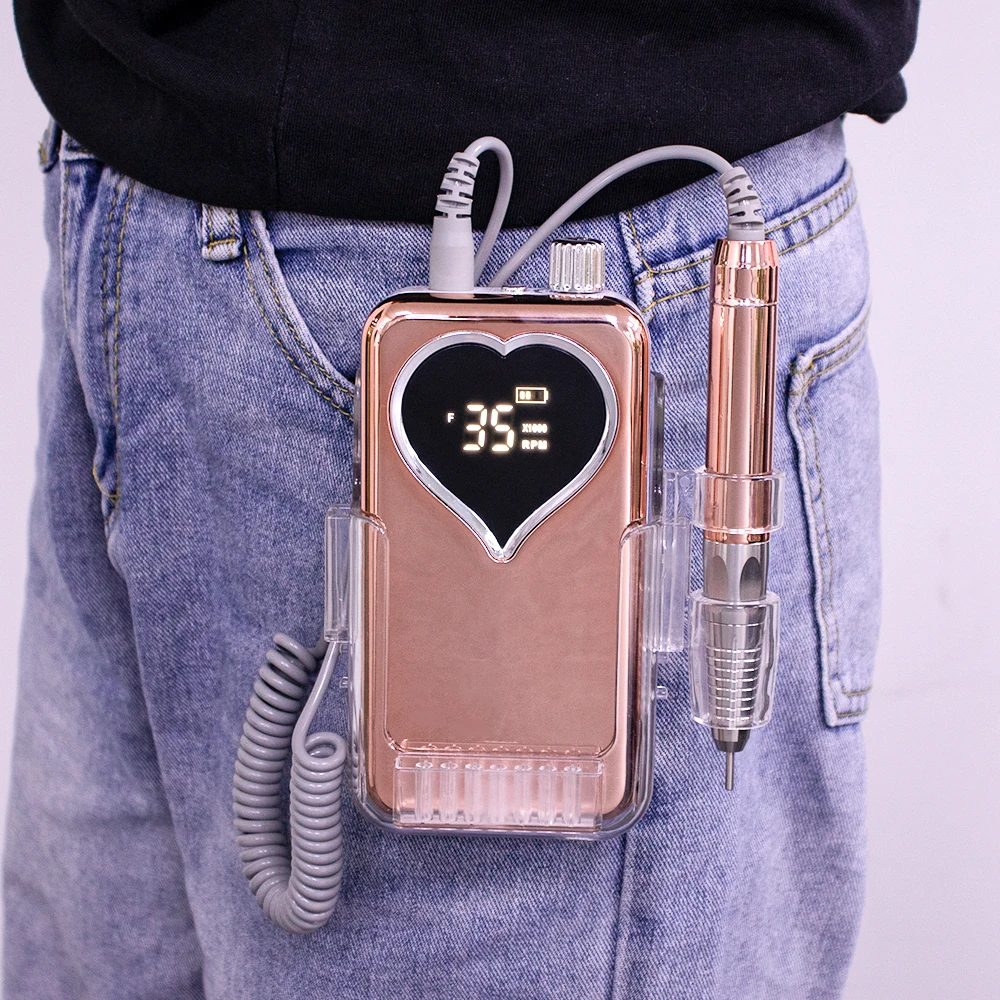 Rechargeable 35000RPM Brushless Portable Cordless Heart Shape Plating Silver E File Electric Manicure Nail Drill Machine 6