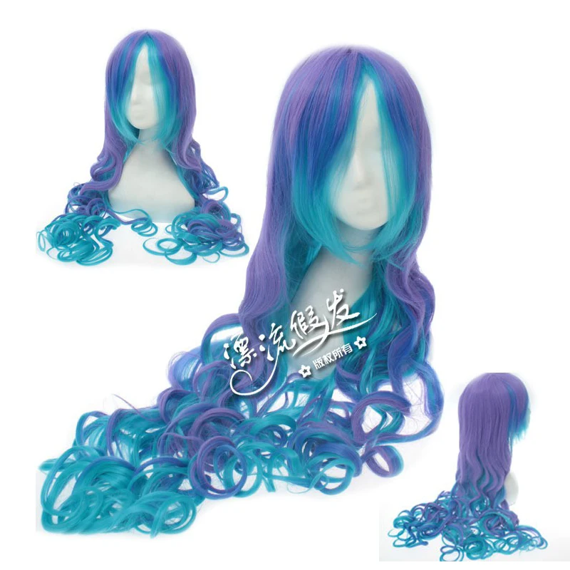 

Vocaloid Anti The Holic 100cm Blue Purple Mix Wavy Long Synthetic Hair Cosplay Costume Wigs + Free Wig Cap