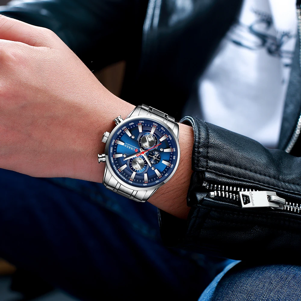 CURREN 8351, наручные часы для мужчин s, Топ бренд, роскошные часы для мужчин, модные повседневные полностью стальные часы с календарем для мужчин, черные мужские часы