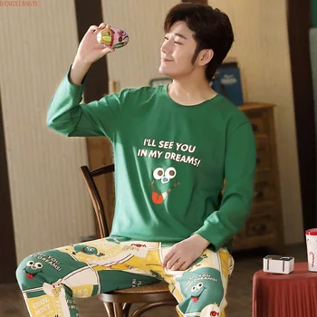 

Autumn Cotton Men's Pajamas plus Size Homewear Casual Pajamas Men's round Neck Fashion Trendy Spring Pure Cotton Youth Homewear