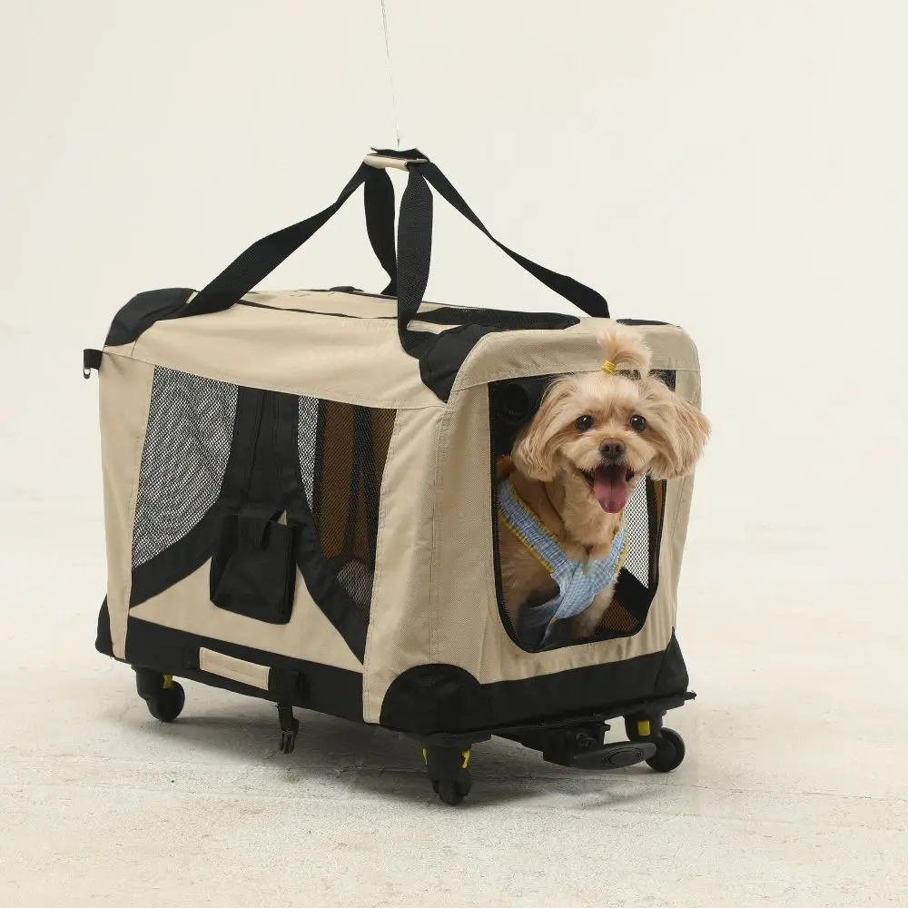 Pet Rolling Carrier with Detachable Wheels, Travel Pet Carrier / Collapsible Dog Cage for Small Dogs & Cats
