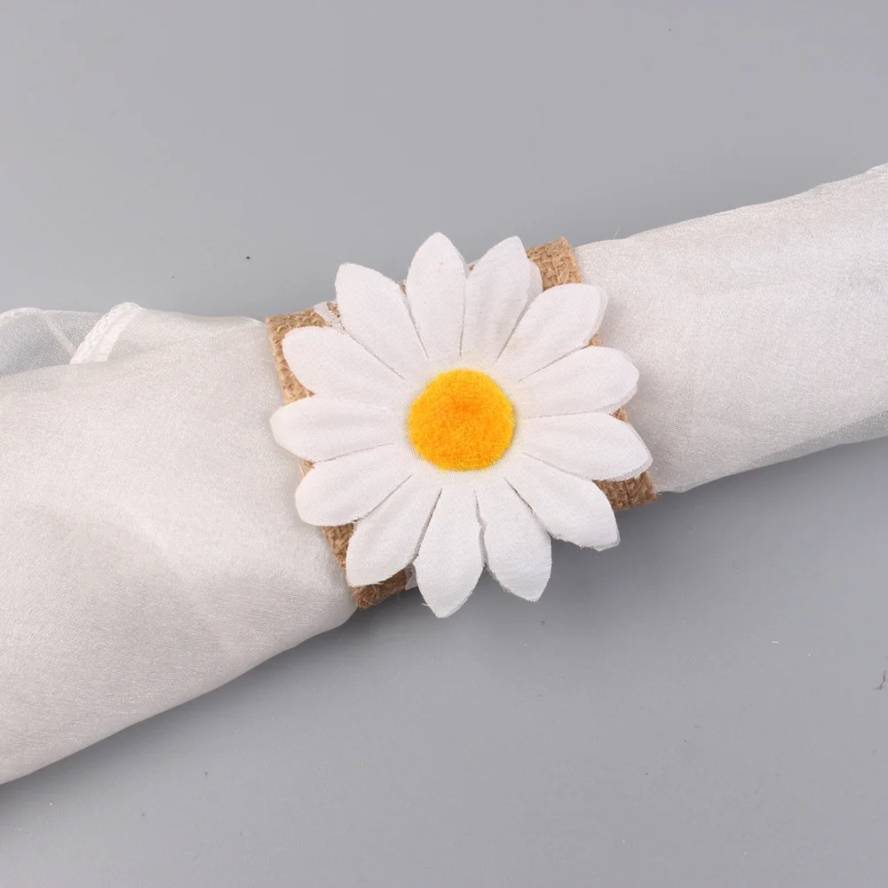 

100pcs/lot Sun flower napkin ring natural linen napkin ring Daisy napkin button paper towel ring