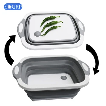 

Kitchen cutting board foldable cutting board silicone sink drain basket fruit washing basket washing dishes storage bucket baske