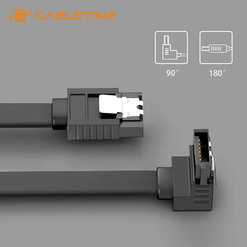 Cabletime 6 Гбит/с SATA3.0 180 Угол HDD / SSD кабель для передачи данных с защелкой разъем Мама