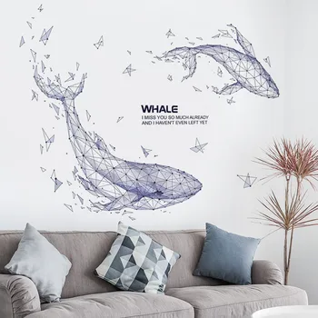 

Creative Couple Geometric Whale Stickers for Living Room Wall Background Home Decor Decals DIY Vinyl Mural art PVC Posters