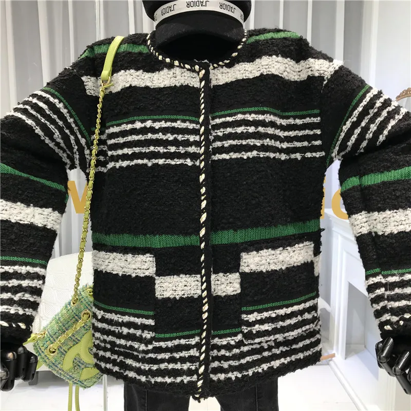 Полосатые женские пальто и куртки с широкой талией Abrigos Mujer Invierno, флисовая женская куртка с круглым вырезом и пуговицами
