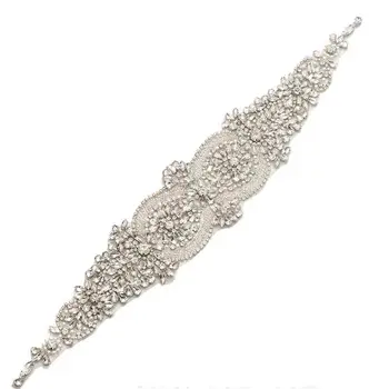 

Handmade Sliver Rhinestone Applique for Wedding Dress Belt DIY Bridal Accessories Patch for Belts and Sashes By Hotfix or Sewing