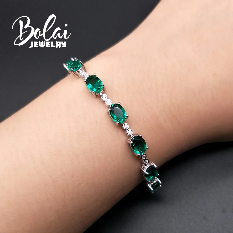 Bolaijewelry, создан нано Изумрудный браслет овальный 5*7 мм драгоценный камень с 925 стерлингового серебра ювелирные украшения для женщин юбилей подарок