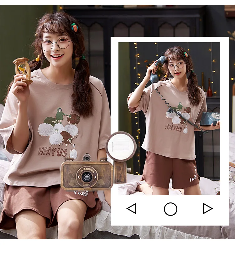 toppies cartoon pajamas sets womens summer short-sleeved t-shirts shorts sweet sleepwear korean home clothes 2020