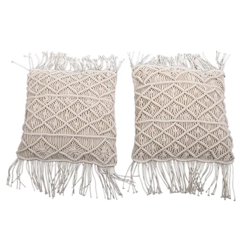 

2 Pieces Of Cotton Rope Hand-Knitted Pillow Pillow Woven Decorative Pillow Pillow Hand-Woven Pillowcase (Tassel)