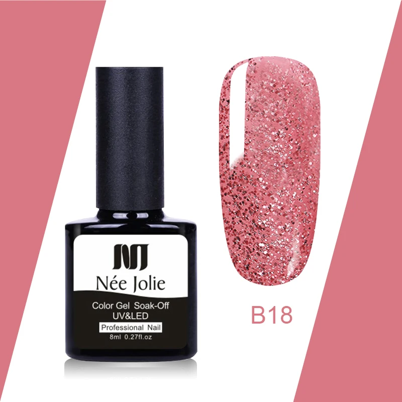 NEE JOLIE, 8 мл, Гель-лак для ногтей, чистый розовый цвет, серия, Перманентный замачиваемый УФ-Гель-лак, Одноцветный дизайн ногтей, Гель-лак - Цвет: B18